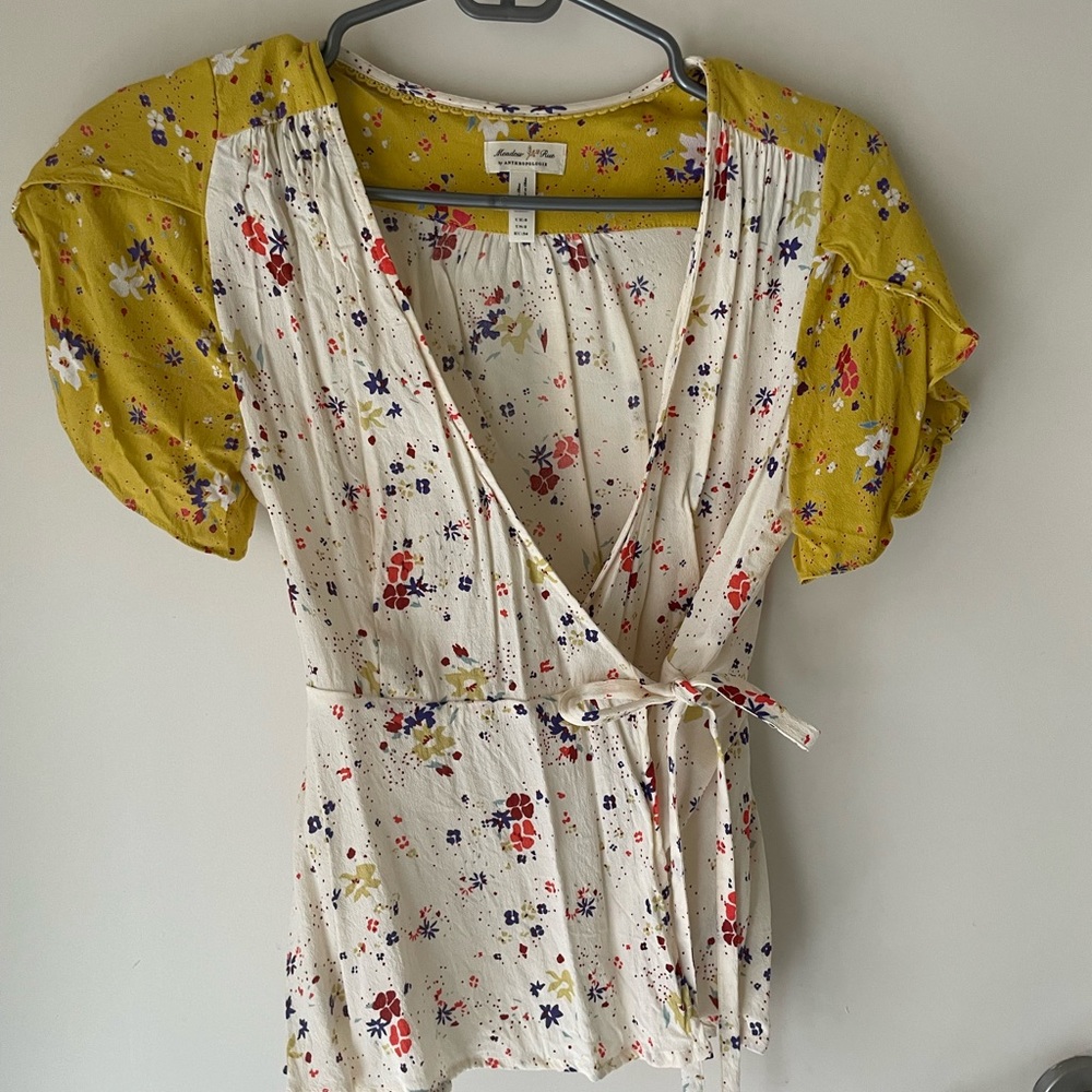 Anthropologie Floral Wrap Blouse